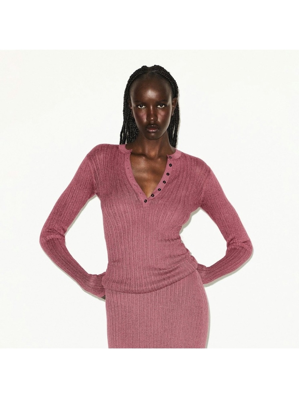 Skims sheer long sleeve henley size large NWT
